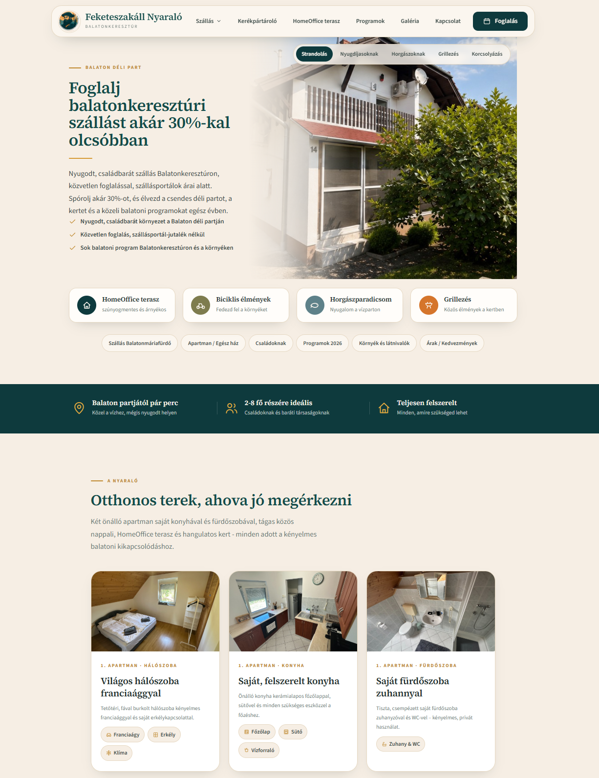 Feketeszakáll Nyaraló — weboldal