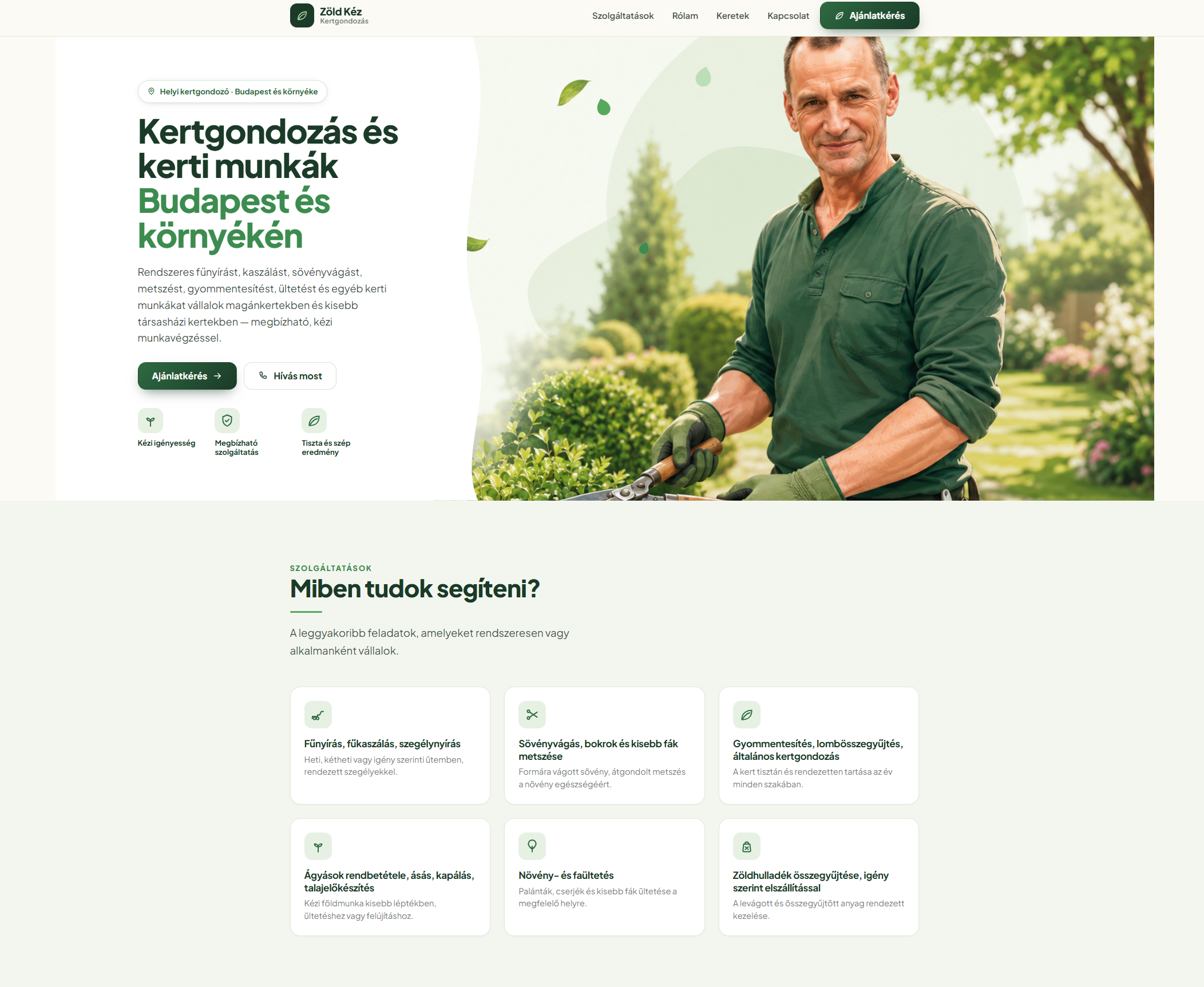 Zöld Kéz Kertgondozás — weboldal